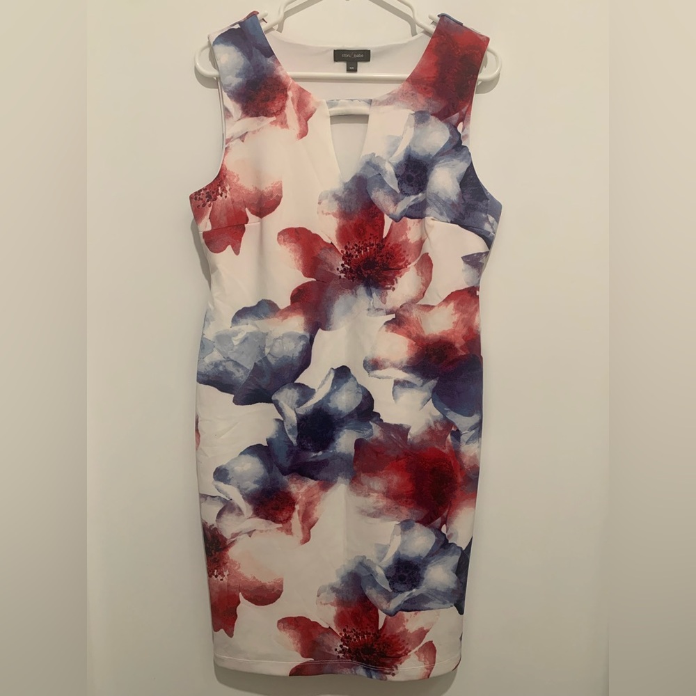 Maternity- Stork and Babe dress, white with flowers. Size medium.